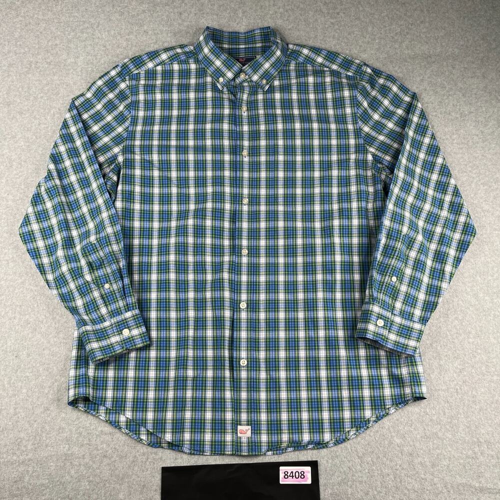 Vineyard Vines Classic Fit Murray Shirt Large Green Plaid Button Up Long Sleeve